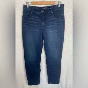 Chicos So Slimming Rhinestone Women's Dark Blue Faded Zipper Ankle Jeans Size 1